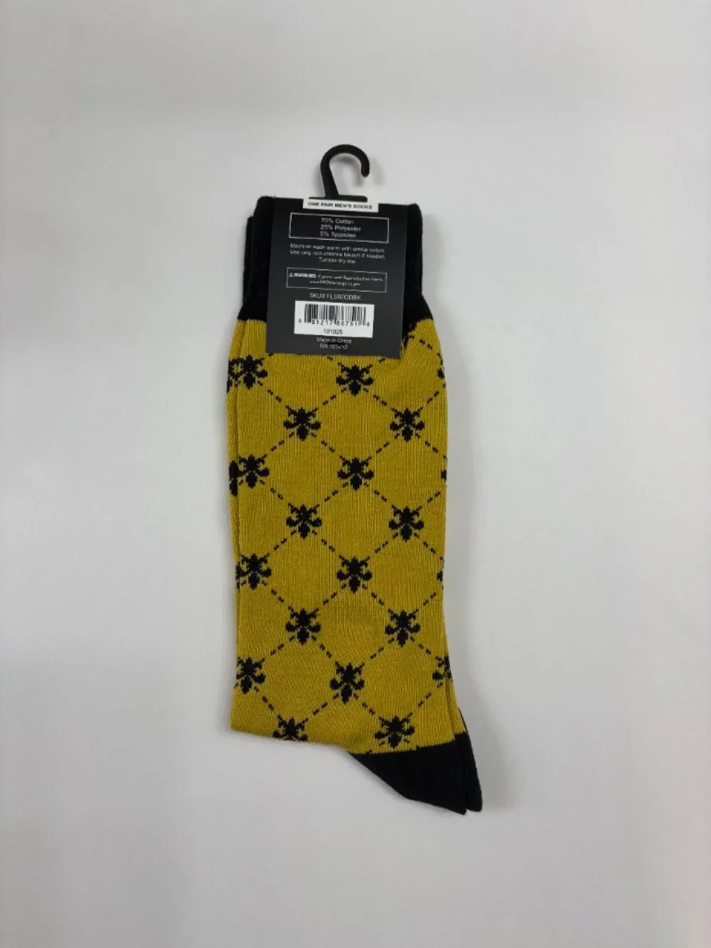Men's Fleur-de-lis Socks - Mustard Yellow W/  Black- NWT